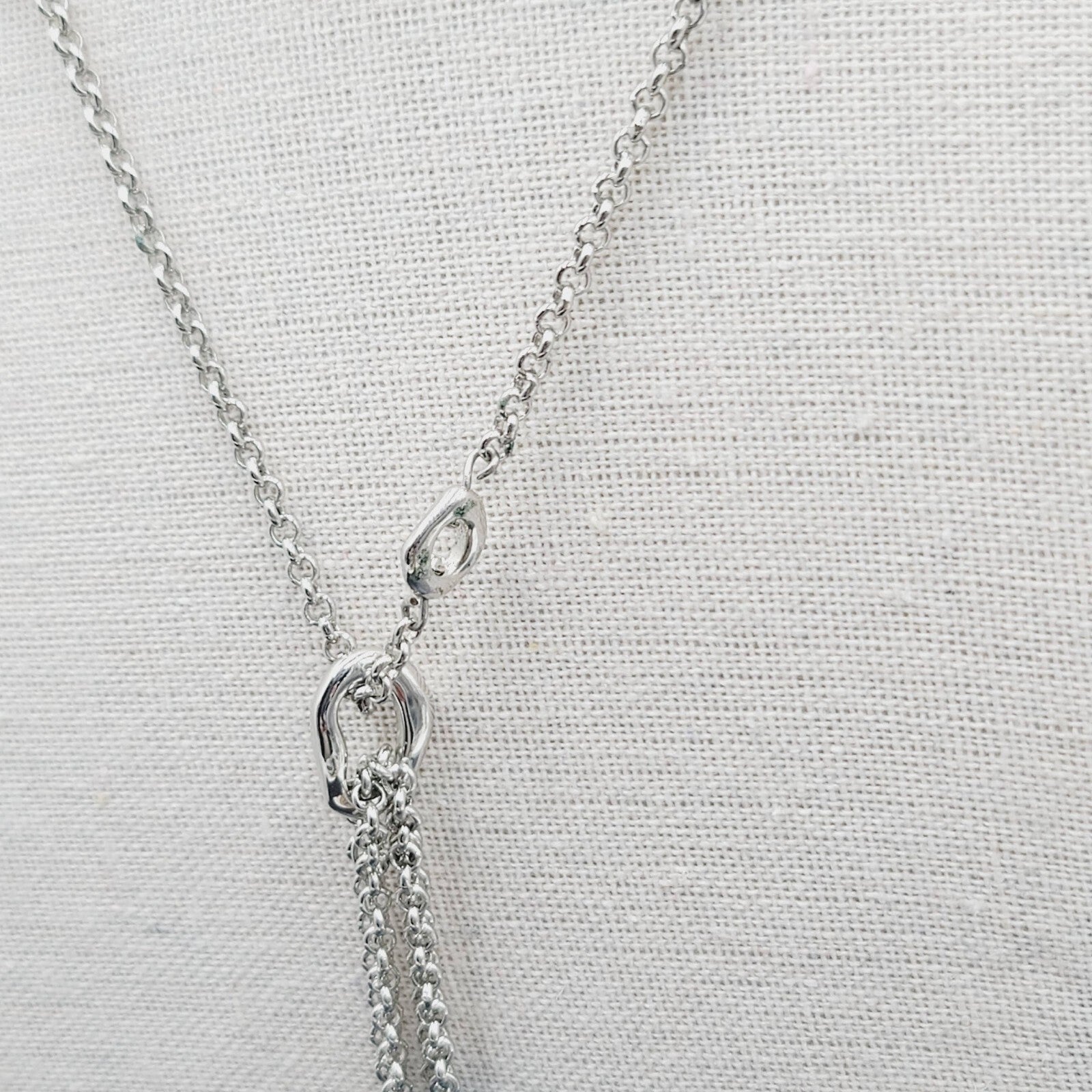 Y Necklace Hematite Silver tone Blue Bead Accent Multi Chain 18" + 5"
