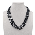 Vintage Black White Glass Bead Necklace Multi Strand 18"