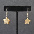 Pierced Earrings Silver tone Tan Brown Satin Cats Eye Glass Star Bead Dangle 3/4