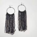 LONG Statement Pierced Earrings Black Silver tone Chains Punk Rock 6"