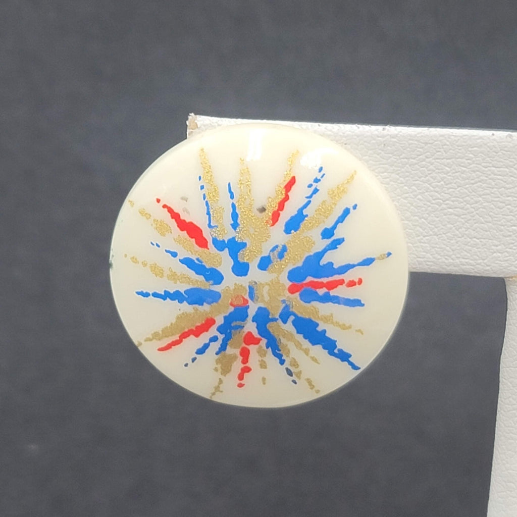 Vintage Pierced Earrings Acrylic White Red Blue Gold Artistic Round Drop 1 1/8"