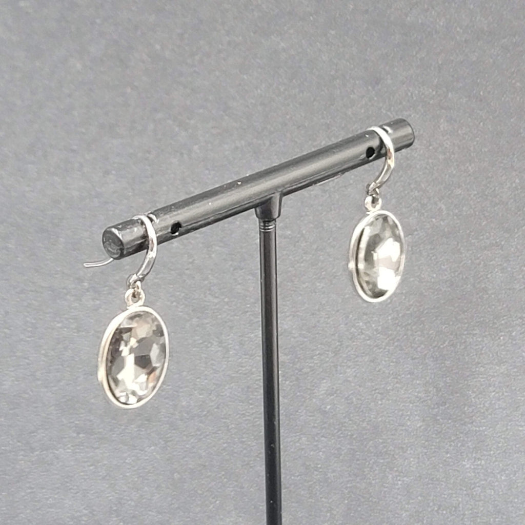 Alfani Pierced Earrings Black Metal Faceted Glass Dangle 5/8"