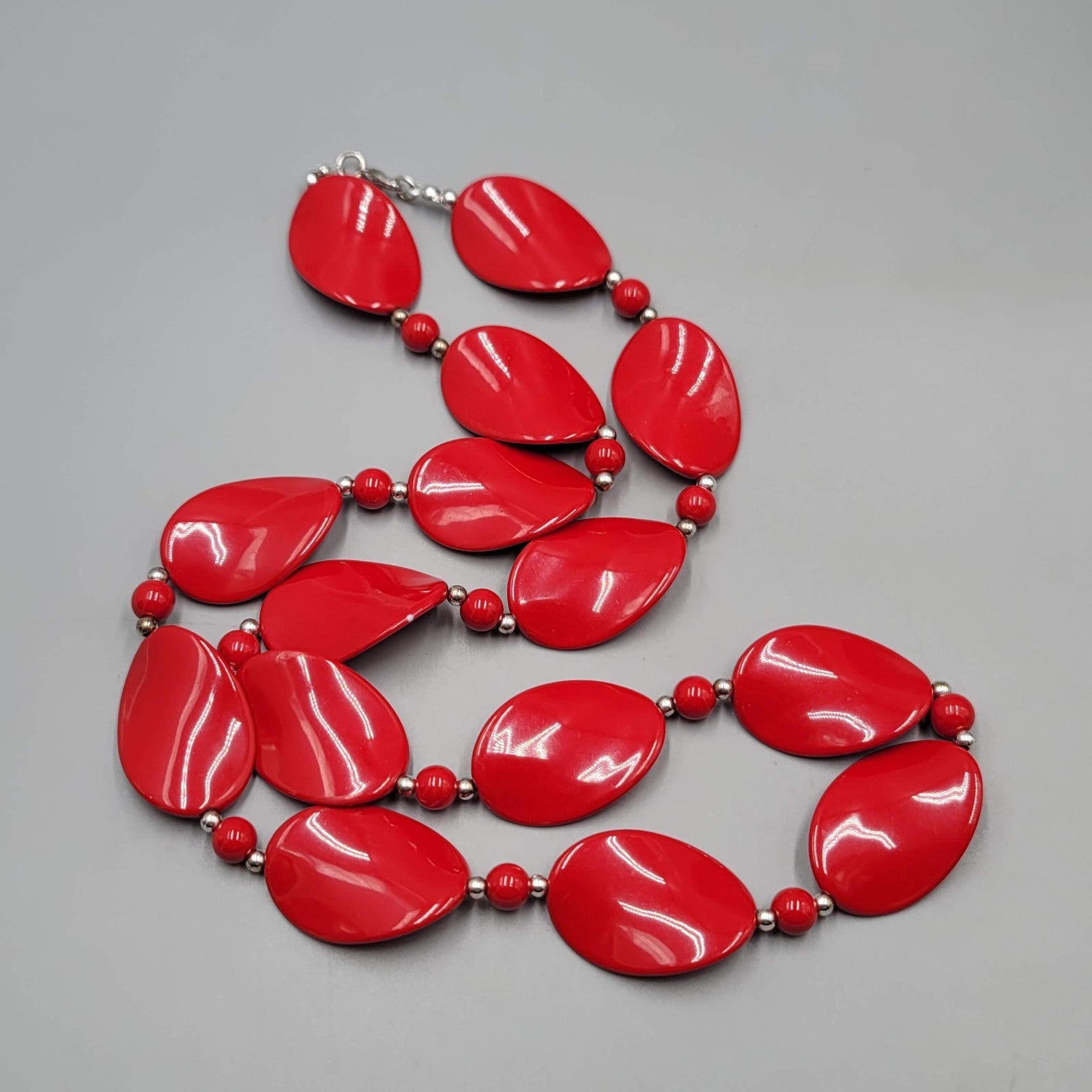 Large Red Acrylic Bead Statement Necklace 30"