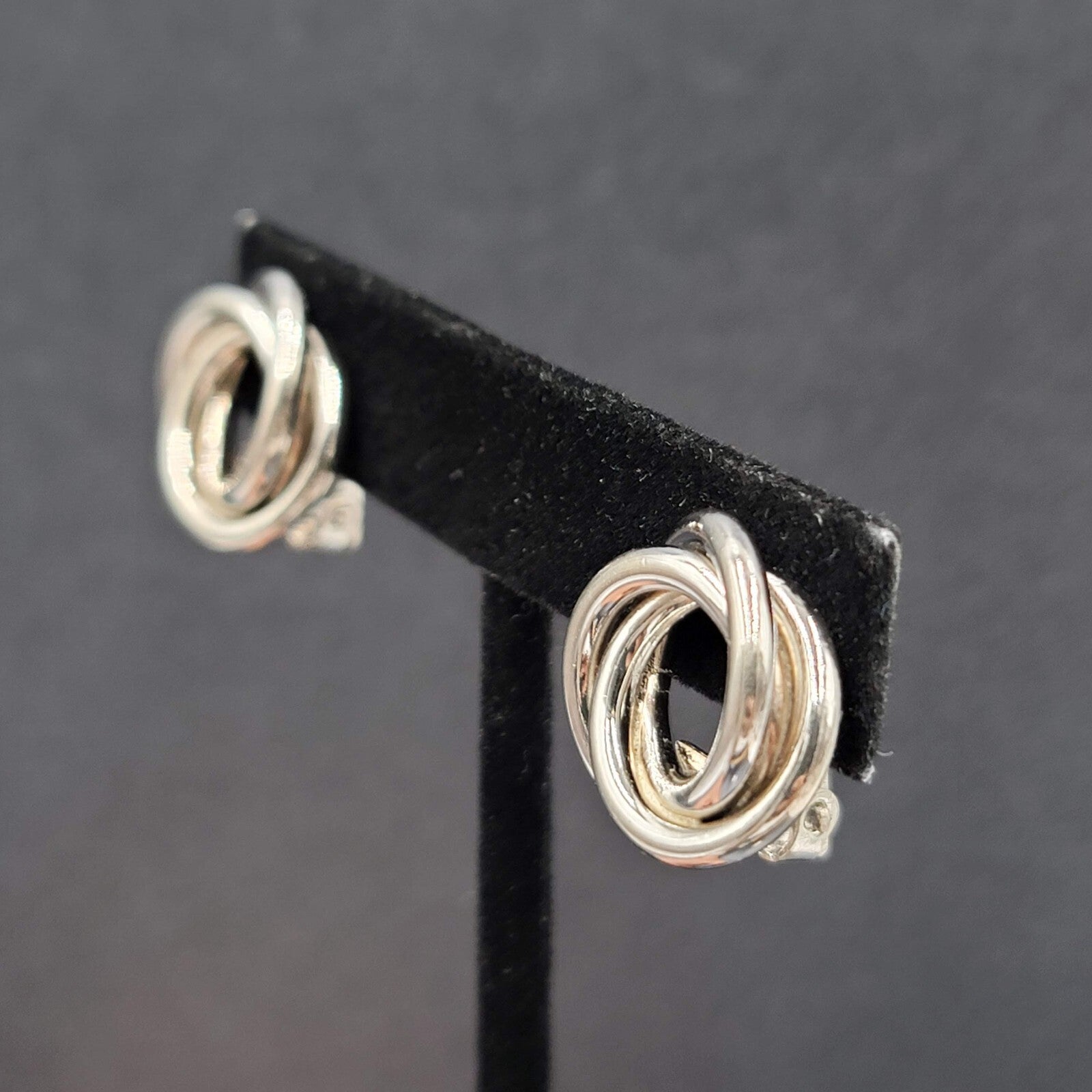 Vintage Clip on Earrings Silver tone Intertwined Circle Studs 5/8"