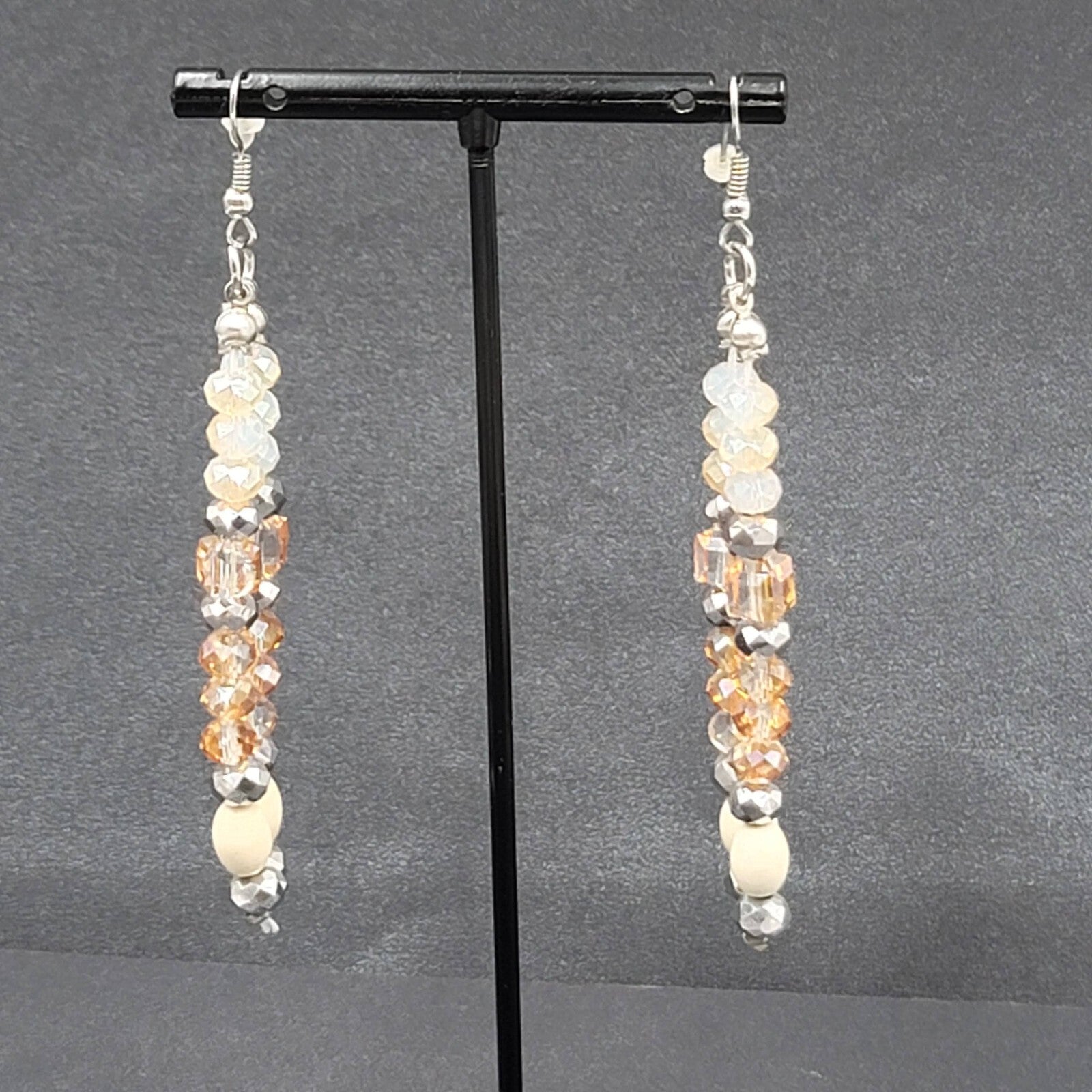 Pierced Earrings Multicolor Faceted Crystal Bead Dangle 3"