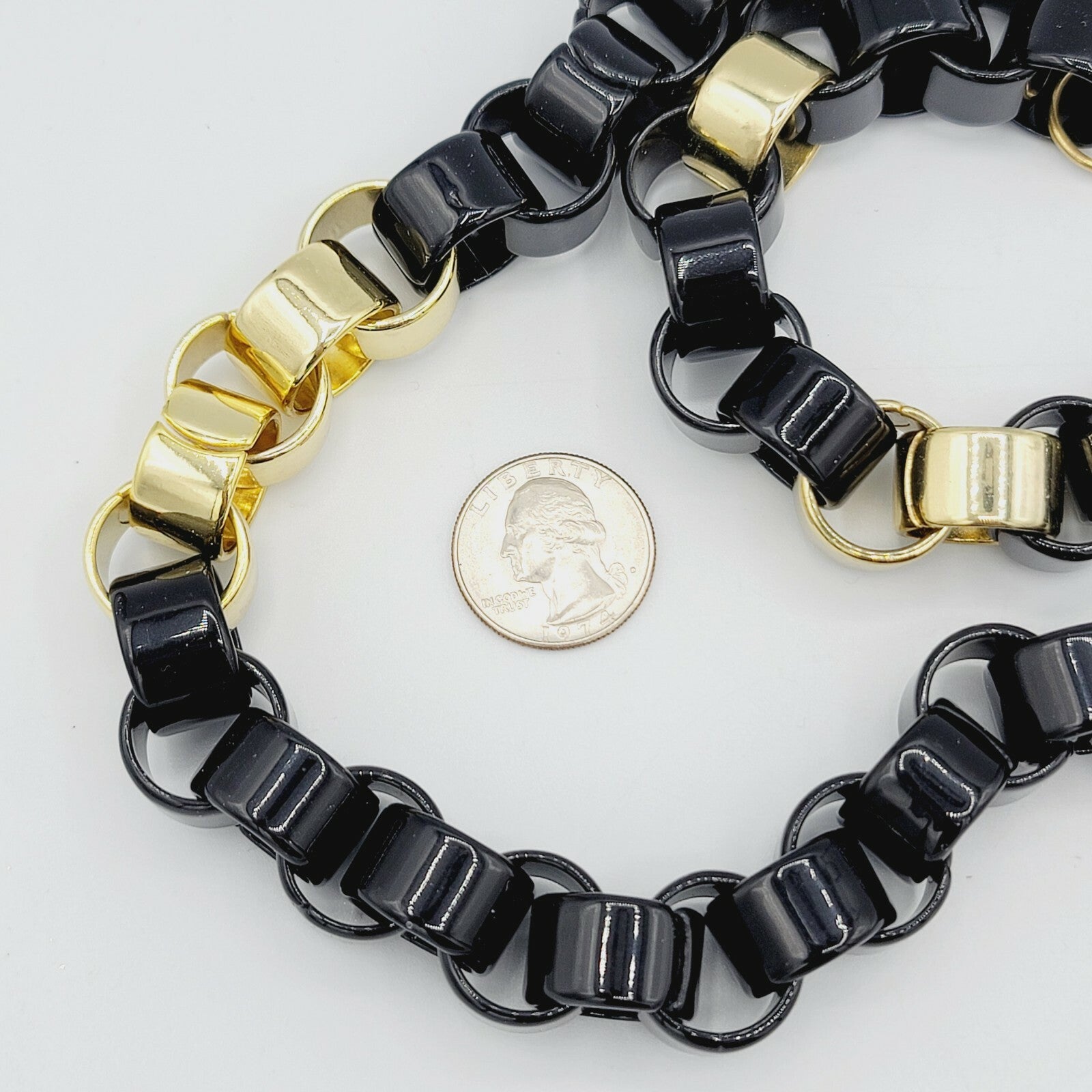 Coldwater Creek Black and Gold Plastic Link Necklace 20 in Bracelet 8 in
