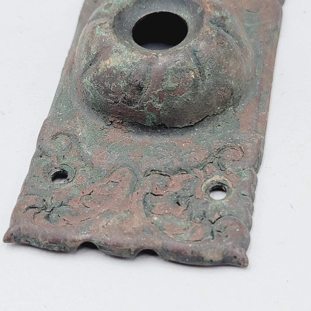 Antique Copper Door Bell Back Plate Ornate  4 in x 2 in