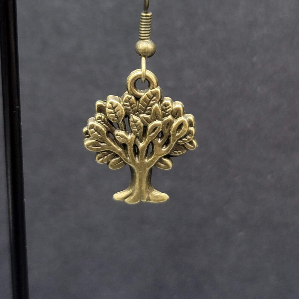 Tree Pierced Earrings Bronze tone Embossed Detail Dangle 7/8"