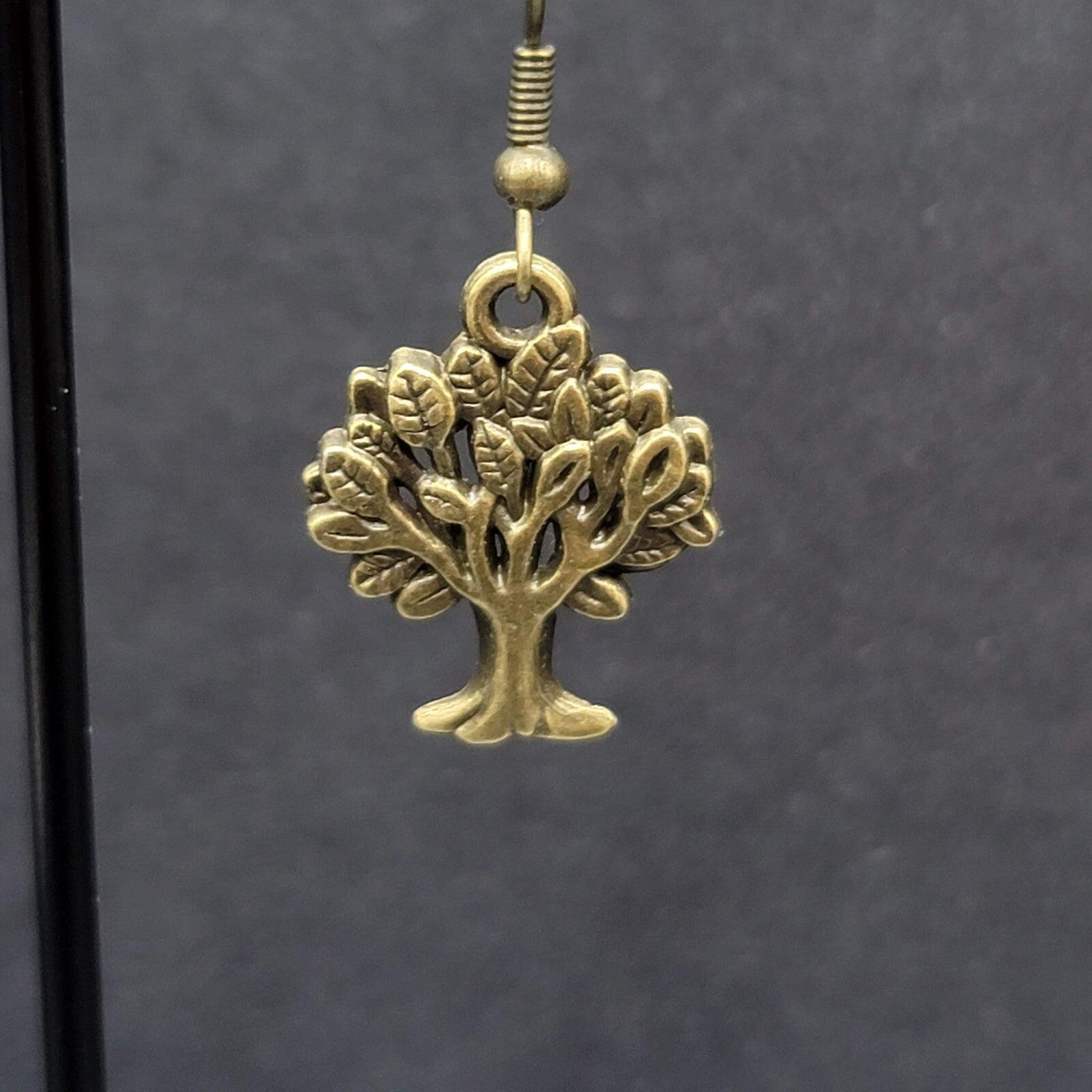 Tree Pierced Earrings Bronze tone Embossed Detail Dangle 7/8"