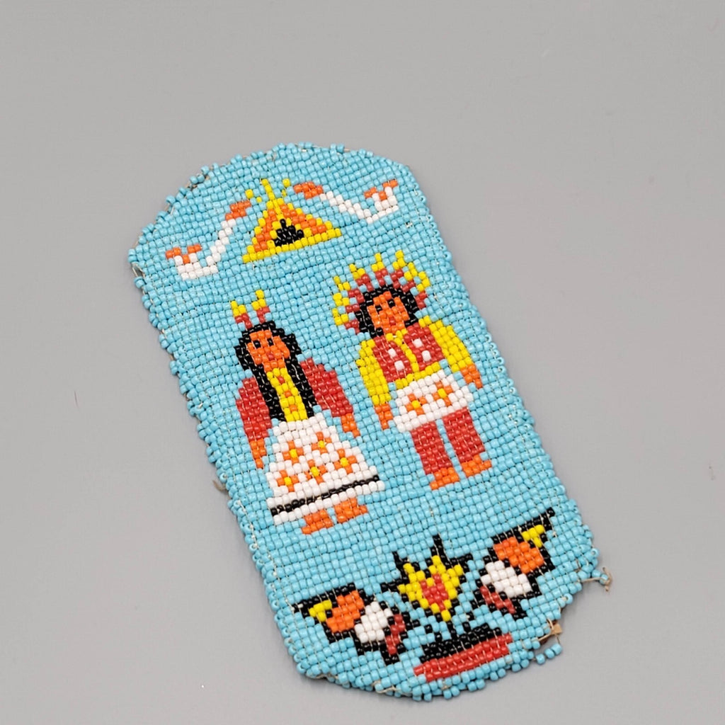 Vtg Native American Seed Bead Sunglass Eye Glass Case Holder Leather