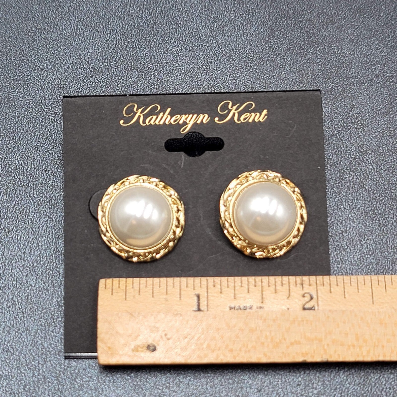 Katheryn Kent Pierced Earrings Gold tone Domed White Studs NOS 3/4"