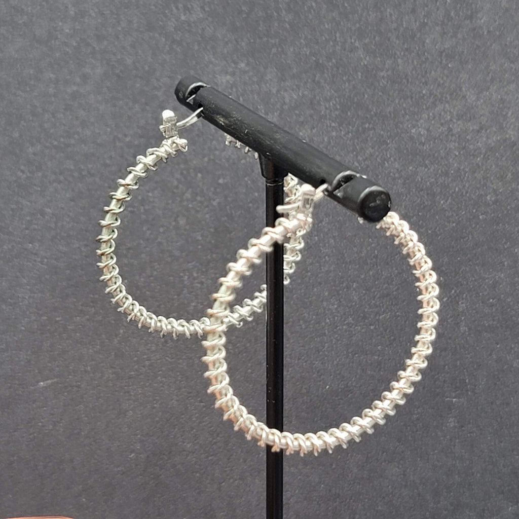 Pierced Earrings Silver tone Wire Twisted Hoops 1.25"
