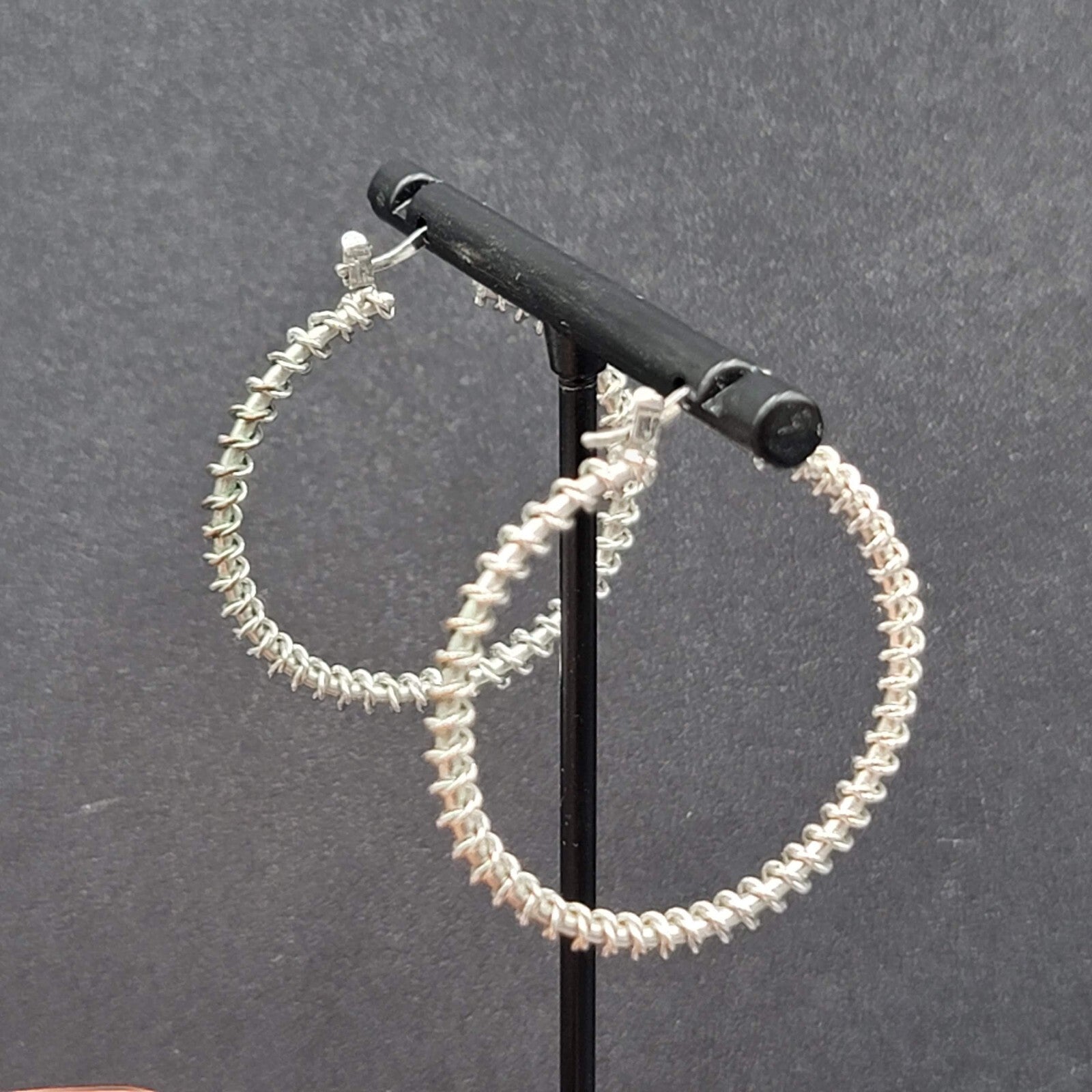 Pierced Earrings Silver tone Wire Twisted Hoops 1.25"