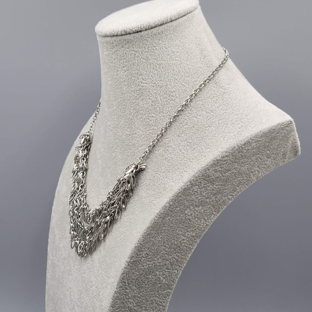 Silver tone Fringe Layered Metal Chain Necklace Unique 18"-20"