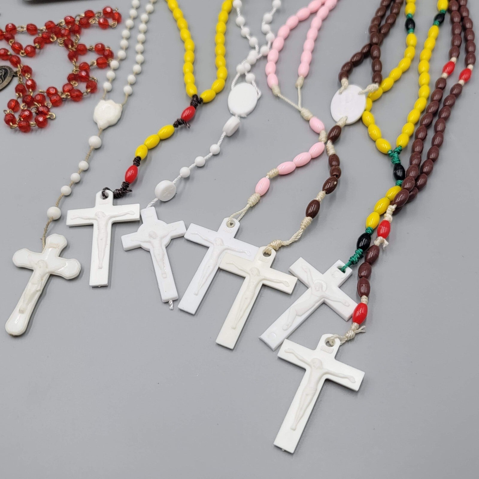Lot of 14 Plastic Bead Rosary Catholic Religious