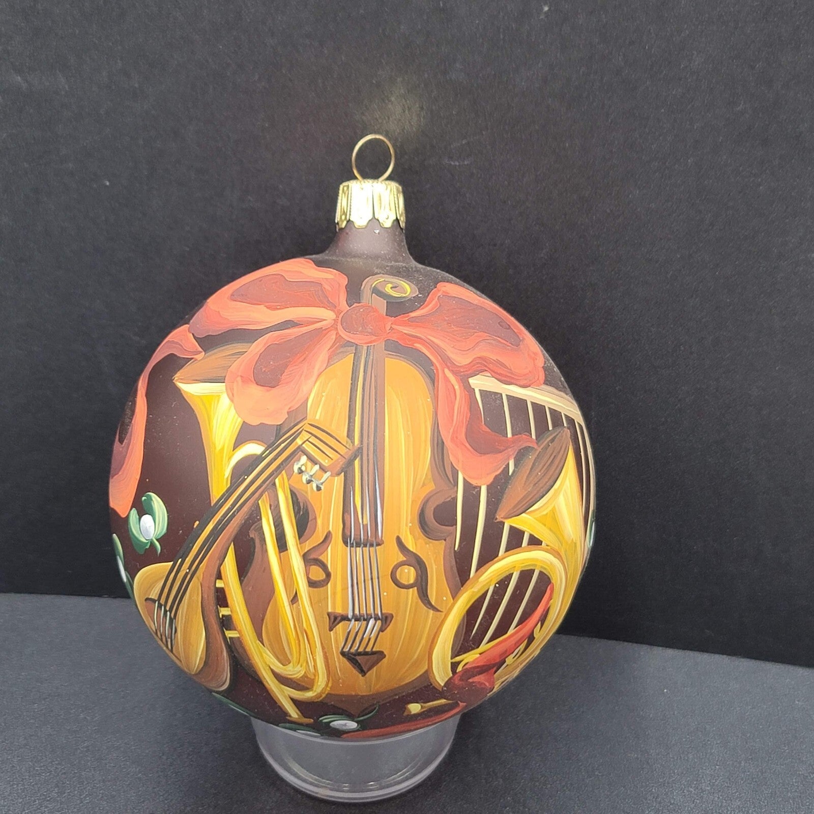 Hand Painted Glass Christmas Ornament Musical Instruments Large 4"