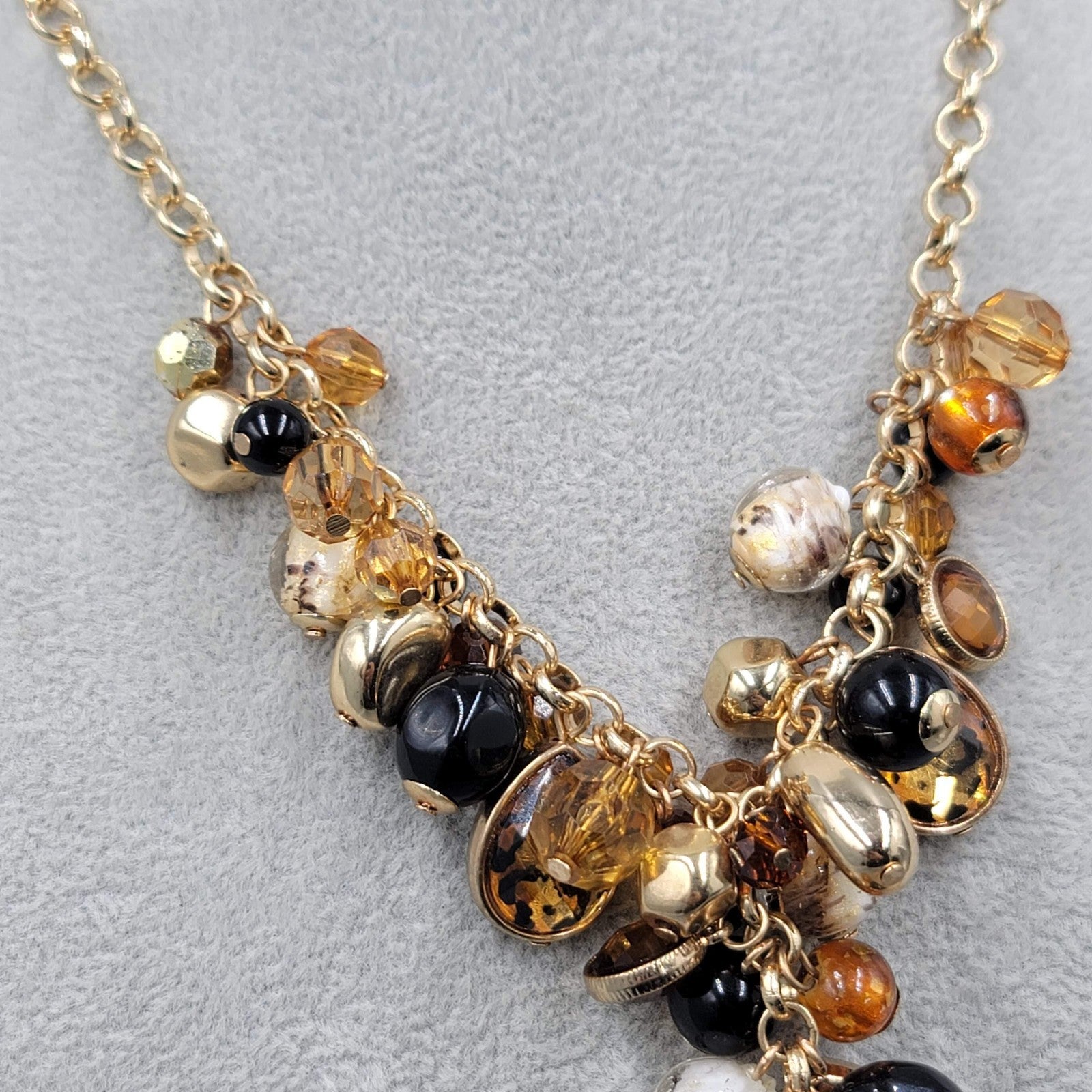 Brown Glass Bead Y Drop Necklace Gold tone 16"-18"
