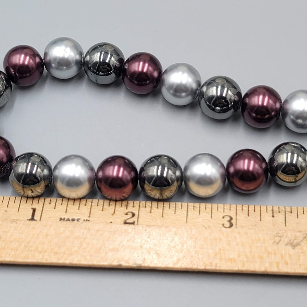 Large Bead Necklace Purple Gray Black Rhinestone Magnet Closure 16"