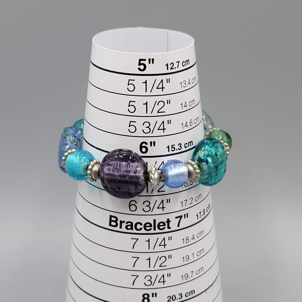 Multicolor Art Glass Bead Bracelet Small 6.5" Elastic