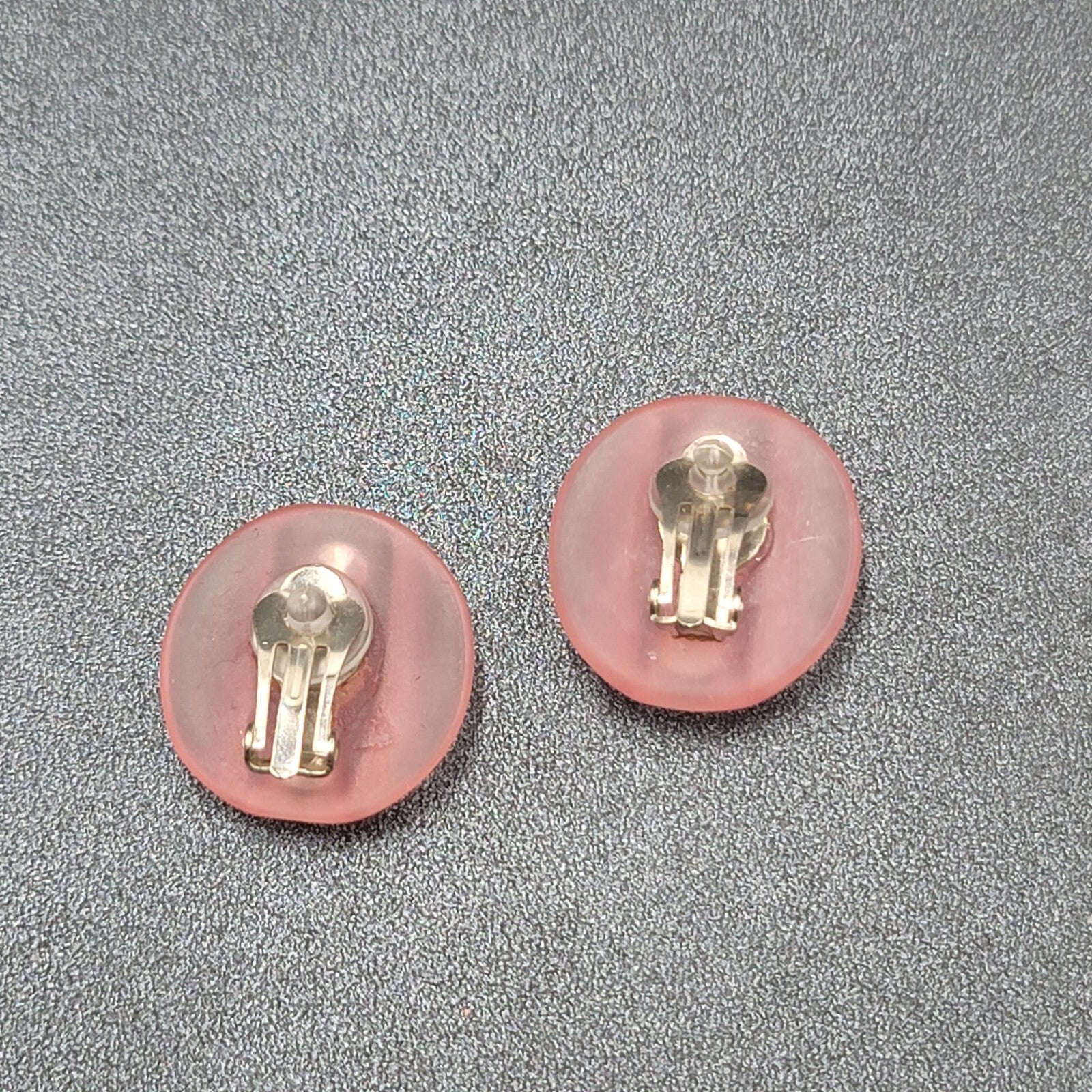 Vintage Clip on Earrings Pink Translucent Acrylic Rhinestone Dome 1"