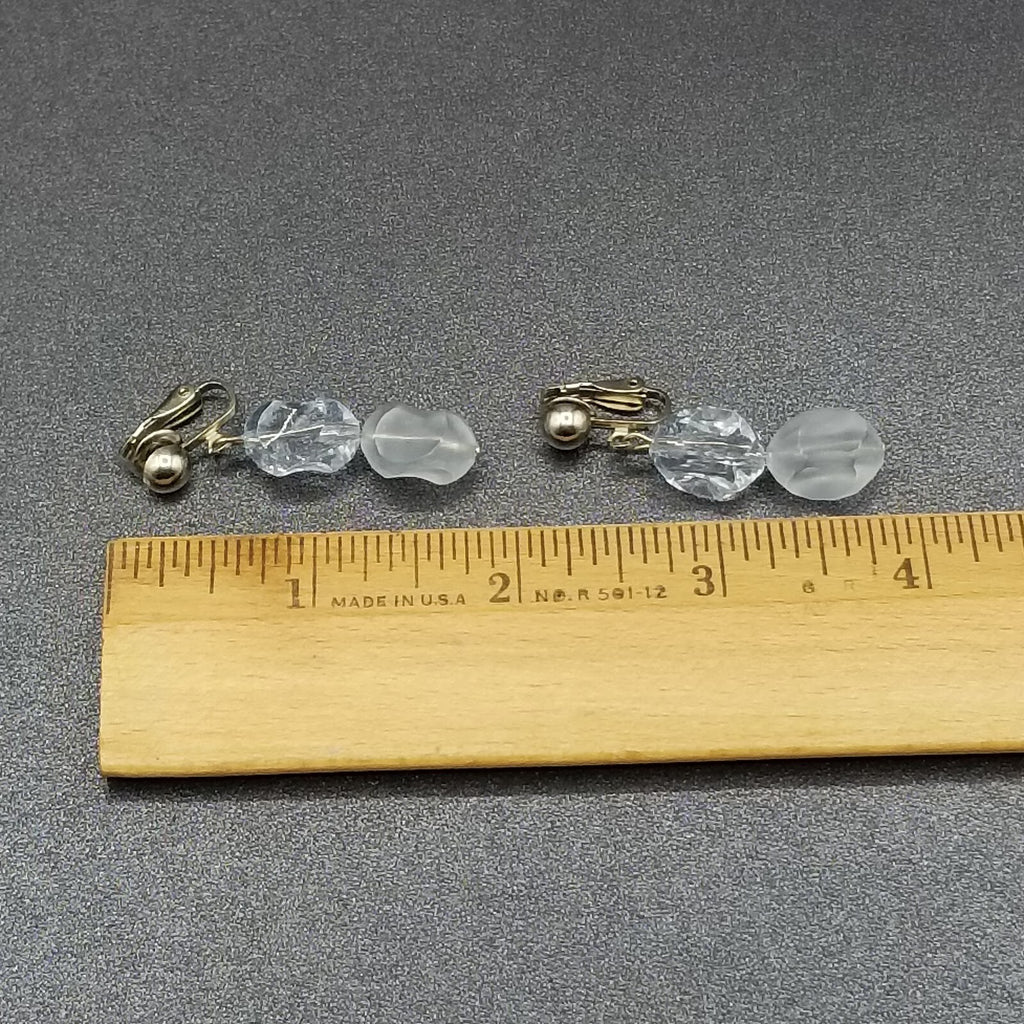 Vintage Clip On Silver tone Light Blue Acrylic Bead Dangle 1 3/4"