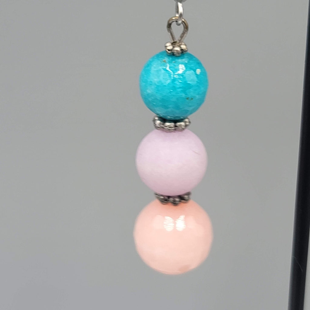 Pink Purple Blue Glass Bead Pierced Earrings Silver tone Dangle 1.5"