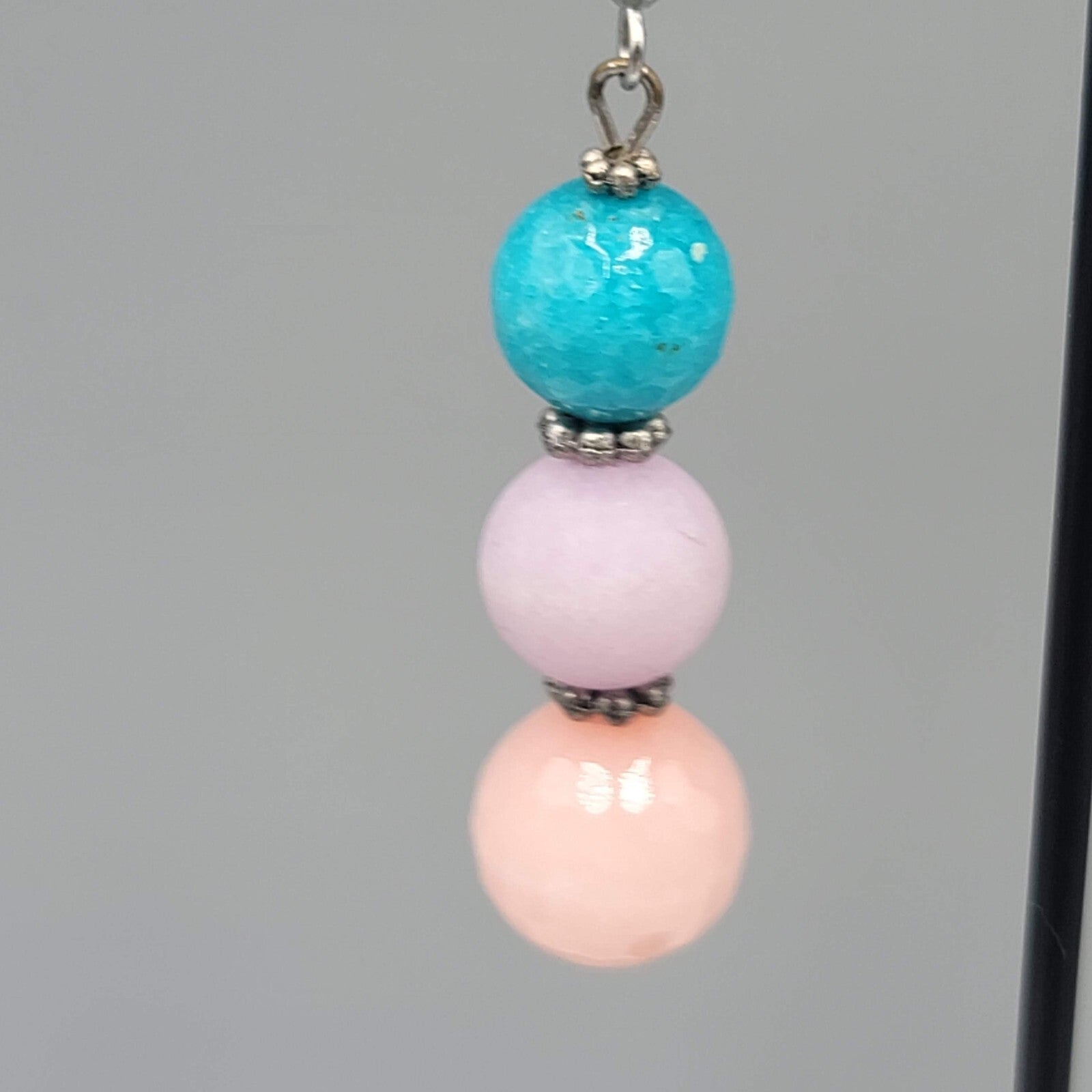 Pink Purple Blue Glass Bead Pierced Earrings Silver tone Dangle 1.5"