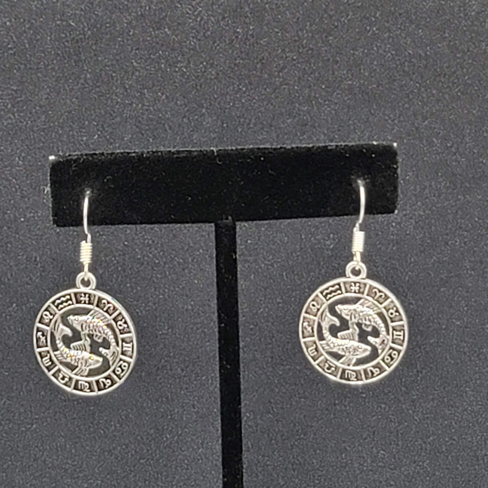 Zodiac Pierced Earrings Silver tone Dangle 7/8"