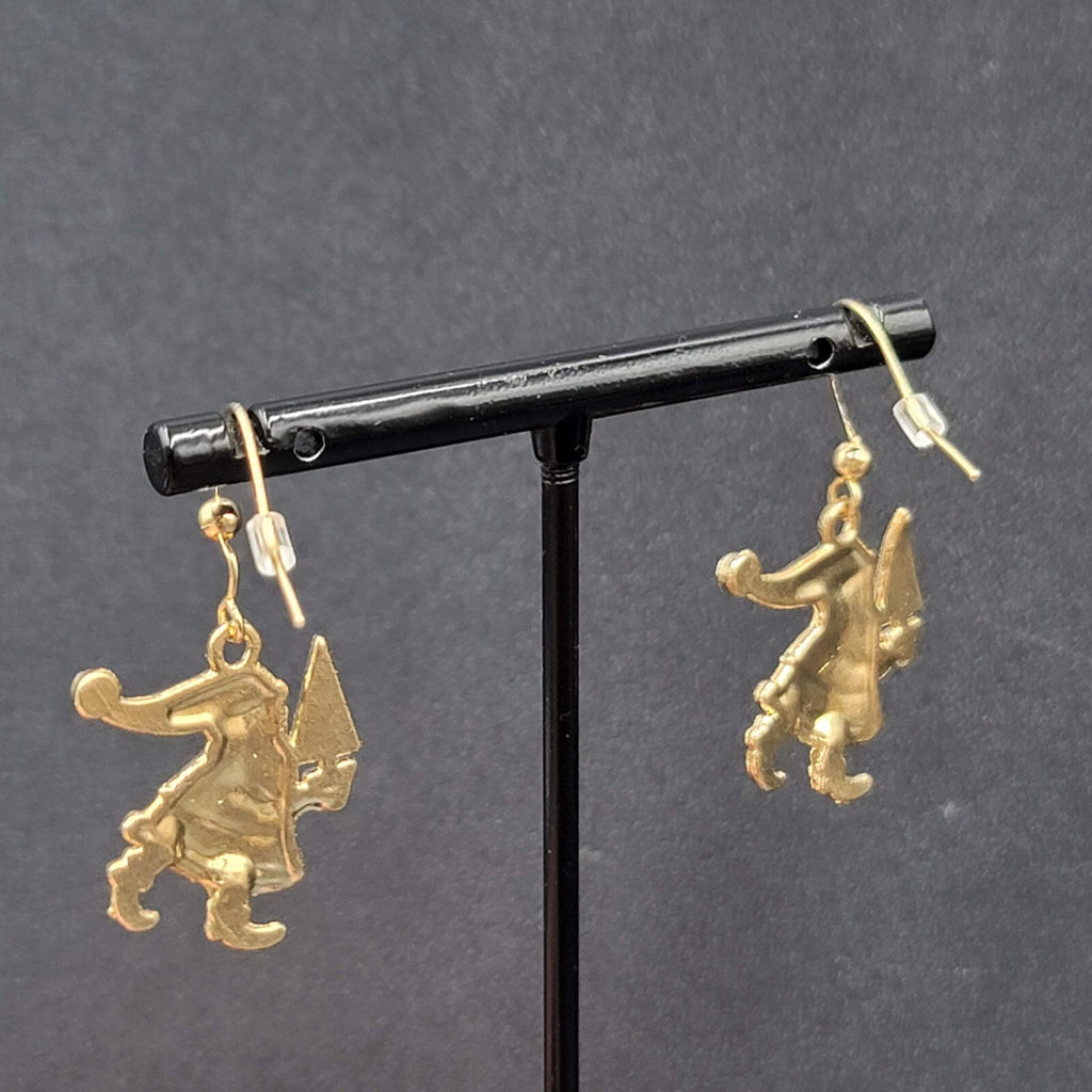 Christmas Pierced Earrings Santa Claus Gold tone Enamel Dangle 1"