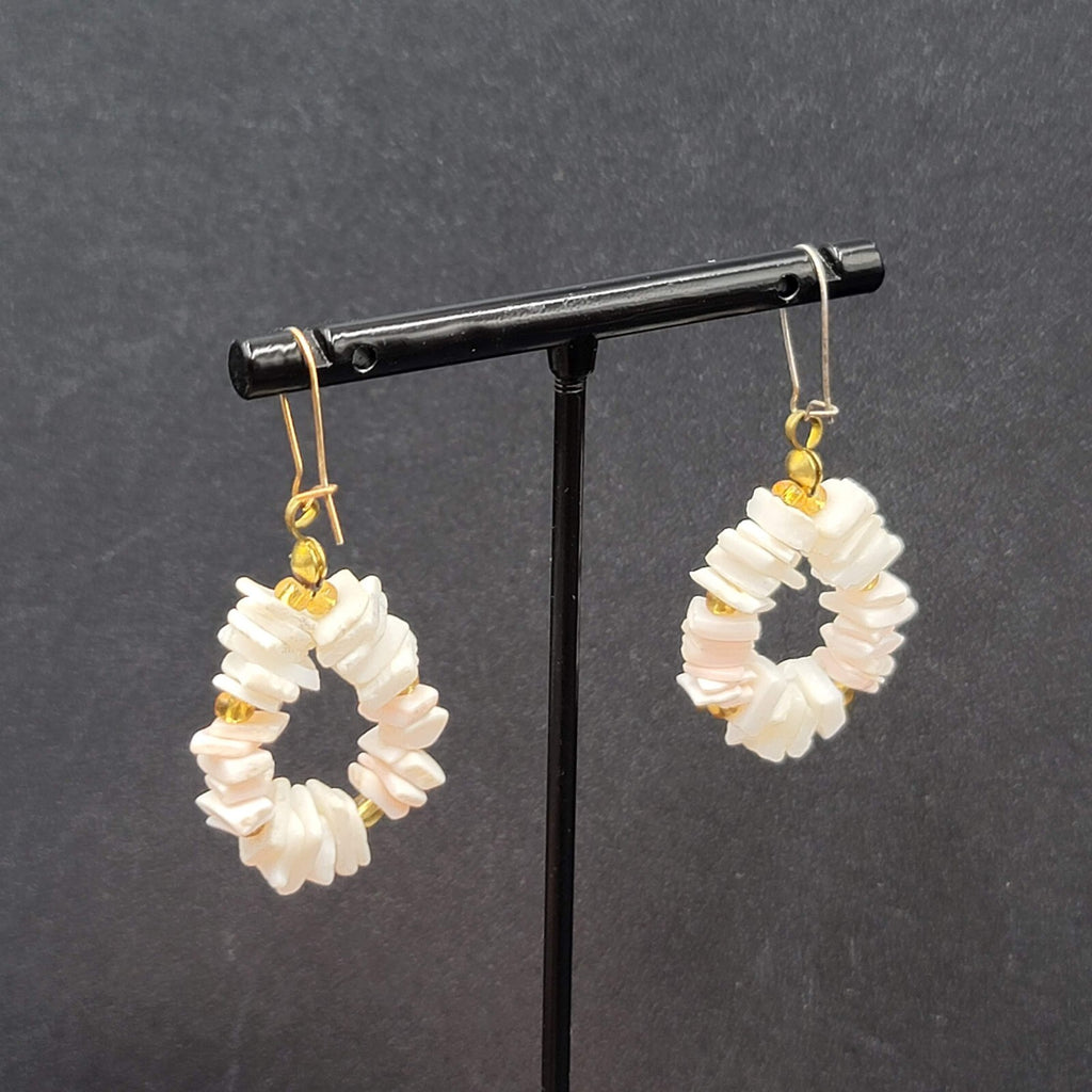 Vintage Heishi Pierced Earrings Shell Beads Dangle 1.25"