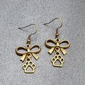 Pierced Bow Dog Paws Earrings Bronze tone Dangle 7/8"