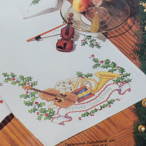 Bucilla Christmas Music Table Runner 82981 Violin Holly Kit Instruments Holiday