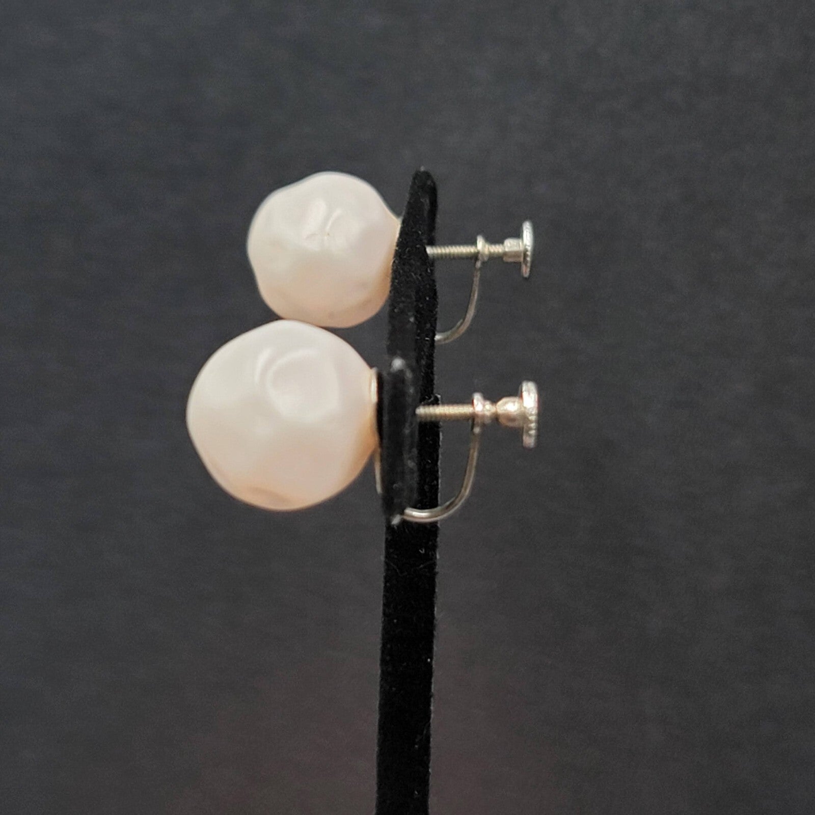 Vintage Clip on Earrings Silver tone Large White Molded Studs Screw Back 5/8"