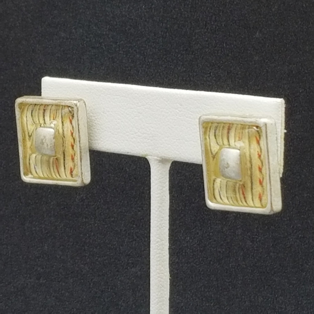 Pierced Earrings Chico's Silver tone Geometric Square Clear Glass Stud 3/4"