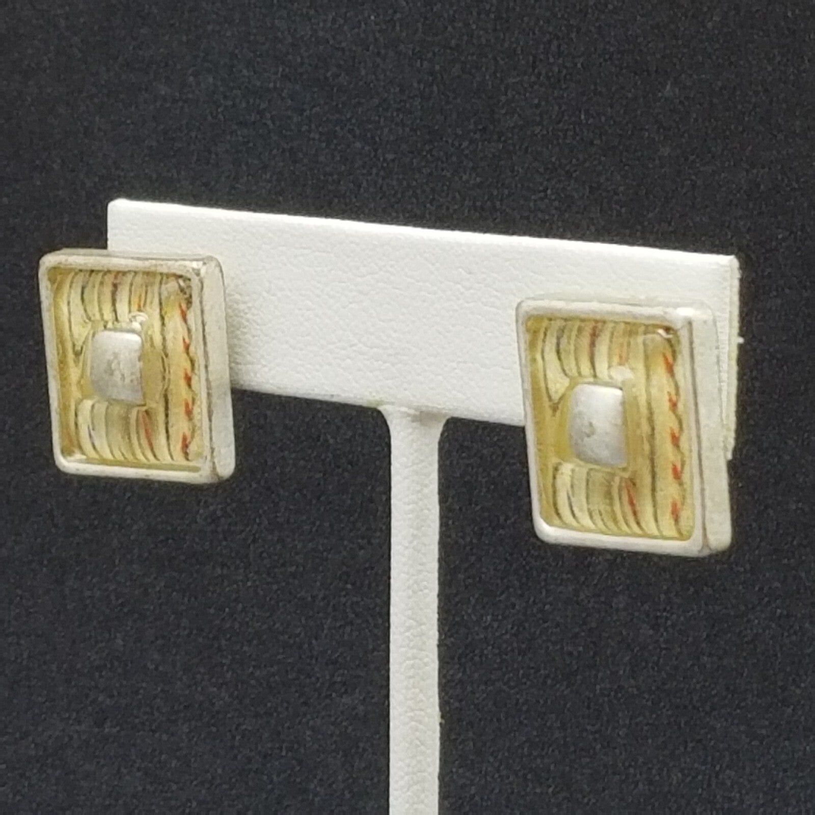 Pierced Earrings Chico's Silver tone Geometric Square Clear Glass Stud 3/4"