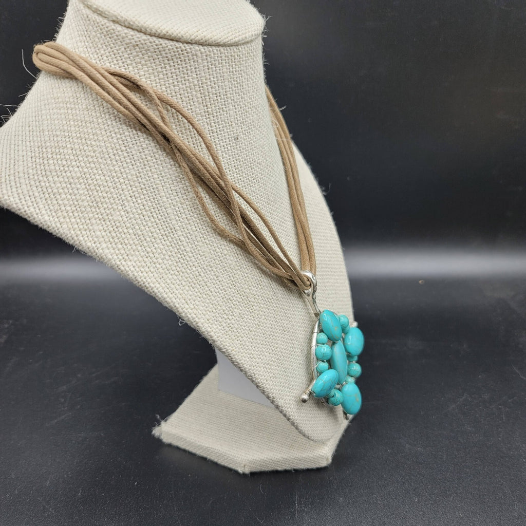 Bella Karma Necklace Multi Cord Dyed Howlite Turquoise Blue Pendant 18" - 21"