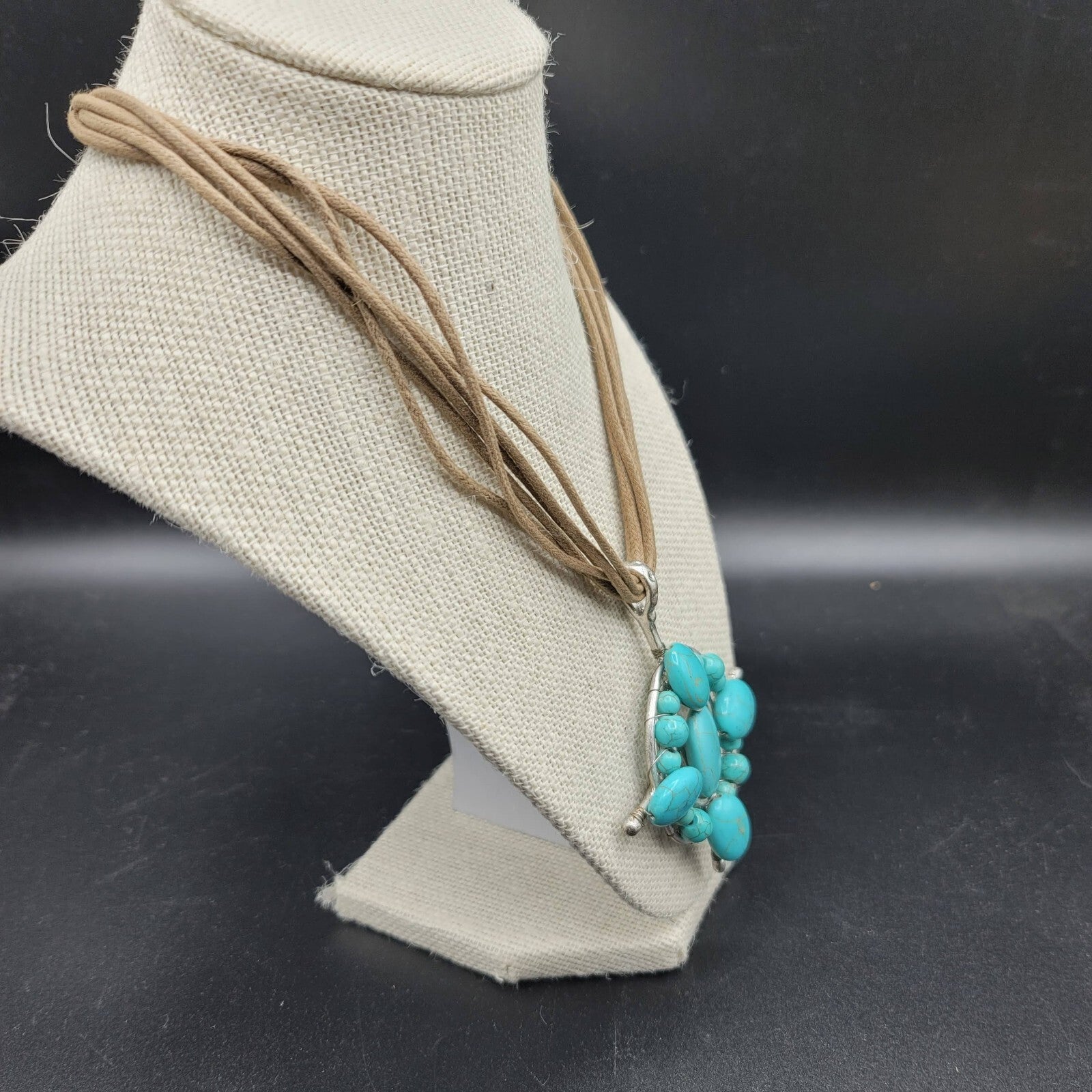 Bella Karma Necklace Multi Cord Dyed Howlite Turquoise Blue Pendant 18" - 21"