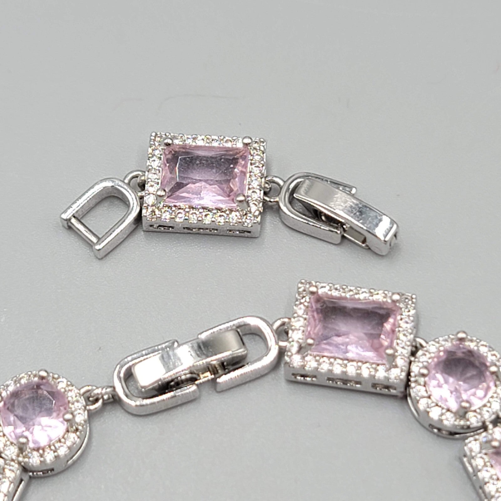 Pink Crystal Tennis Bracelet Silver Plated 1" Extender 6.5" or 7.5"