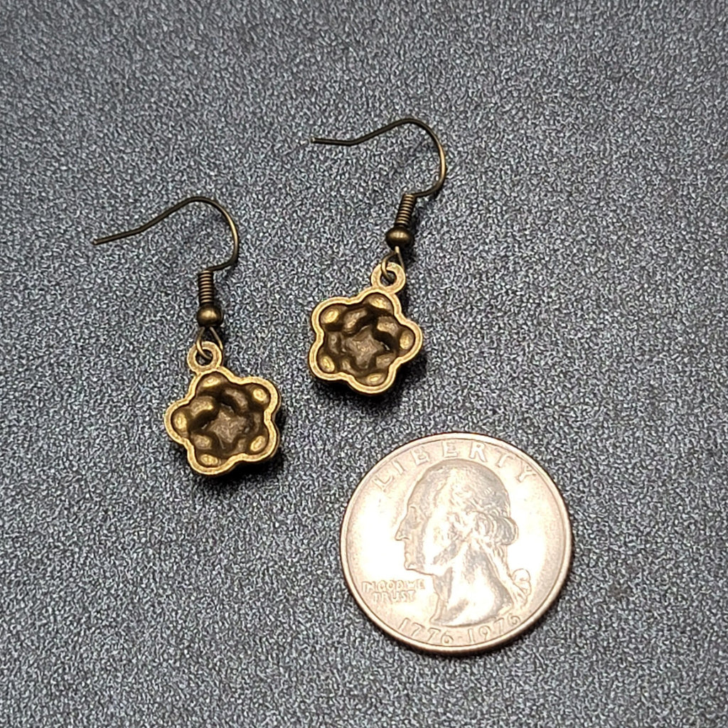NEW Flower Pierced Earrings Bronze tone Embossed 3D Dangle 5/8"