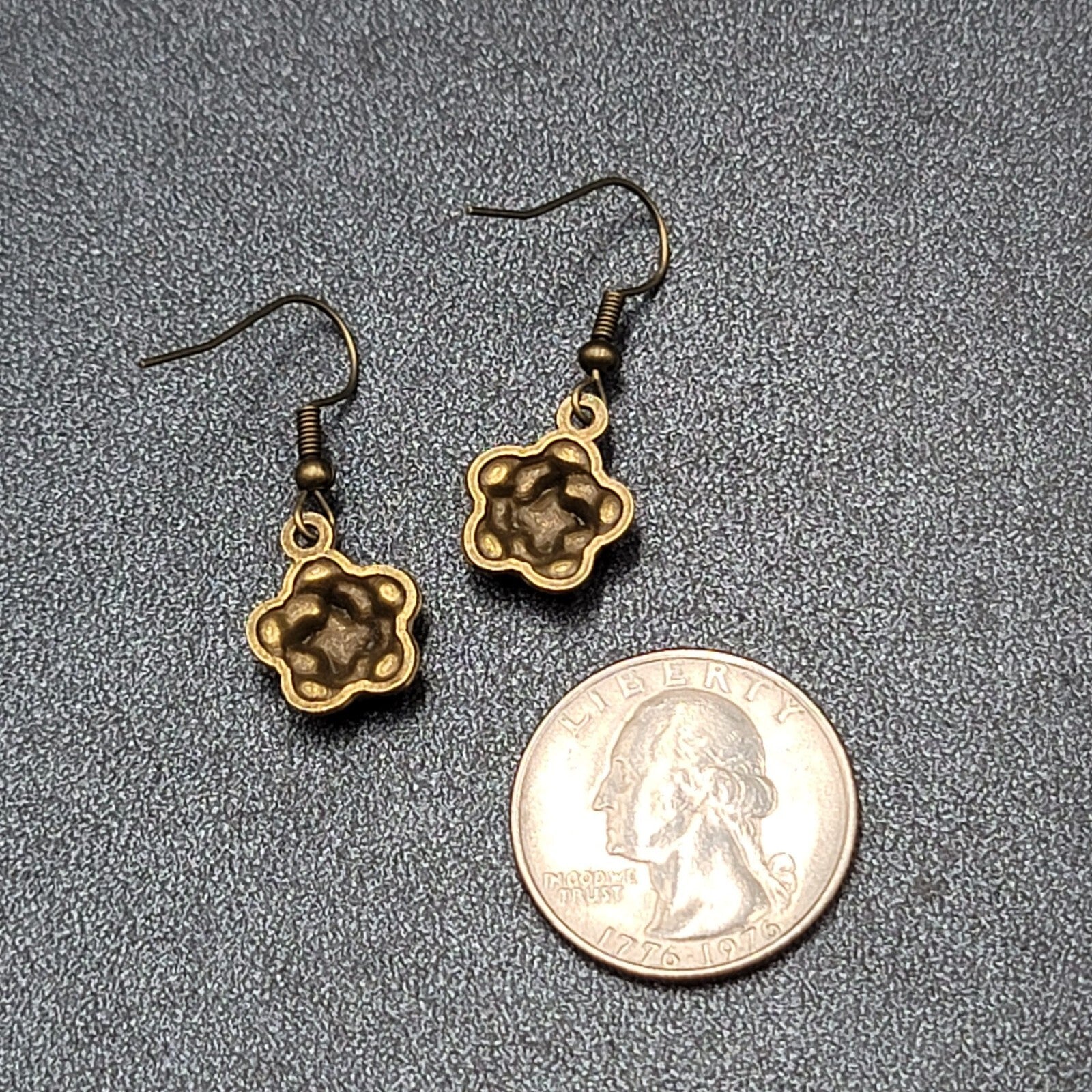 NEW Flower Pierced Earrings Bronze tone Embossed 3D Dangle 5/8"