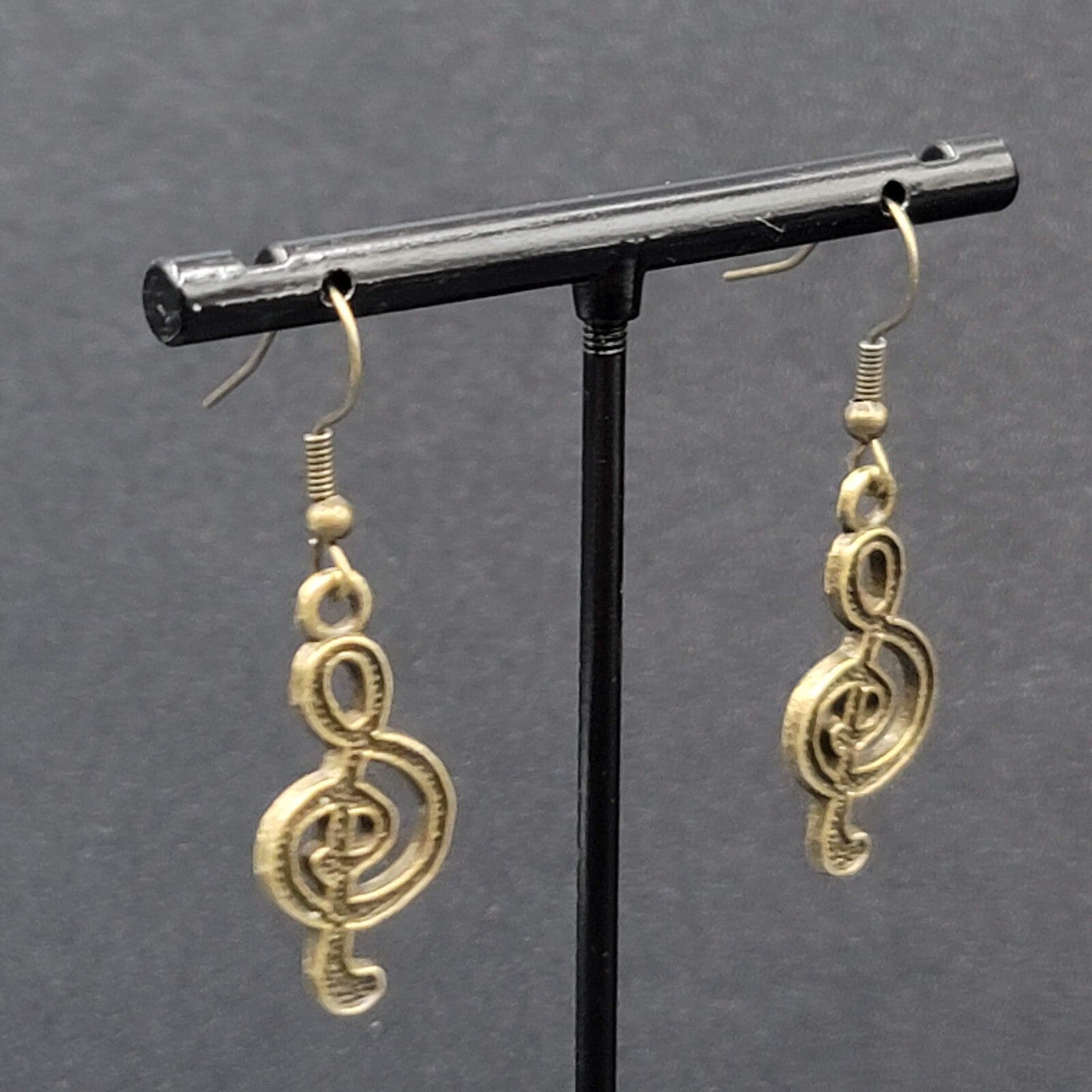 New Treble Clef Pierced Earrings Music Bronze tone Dangle 1"