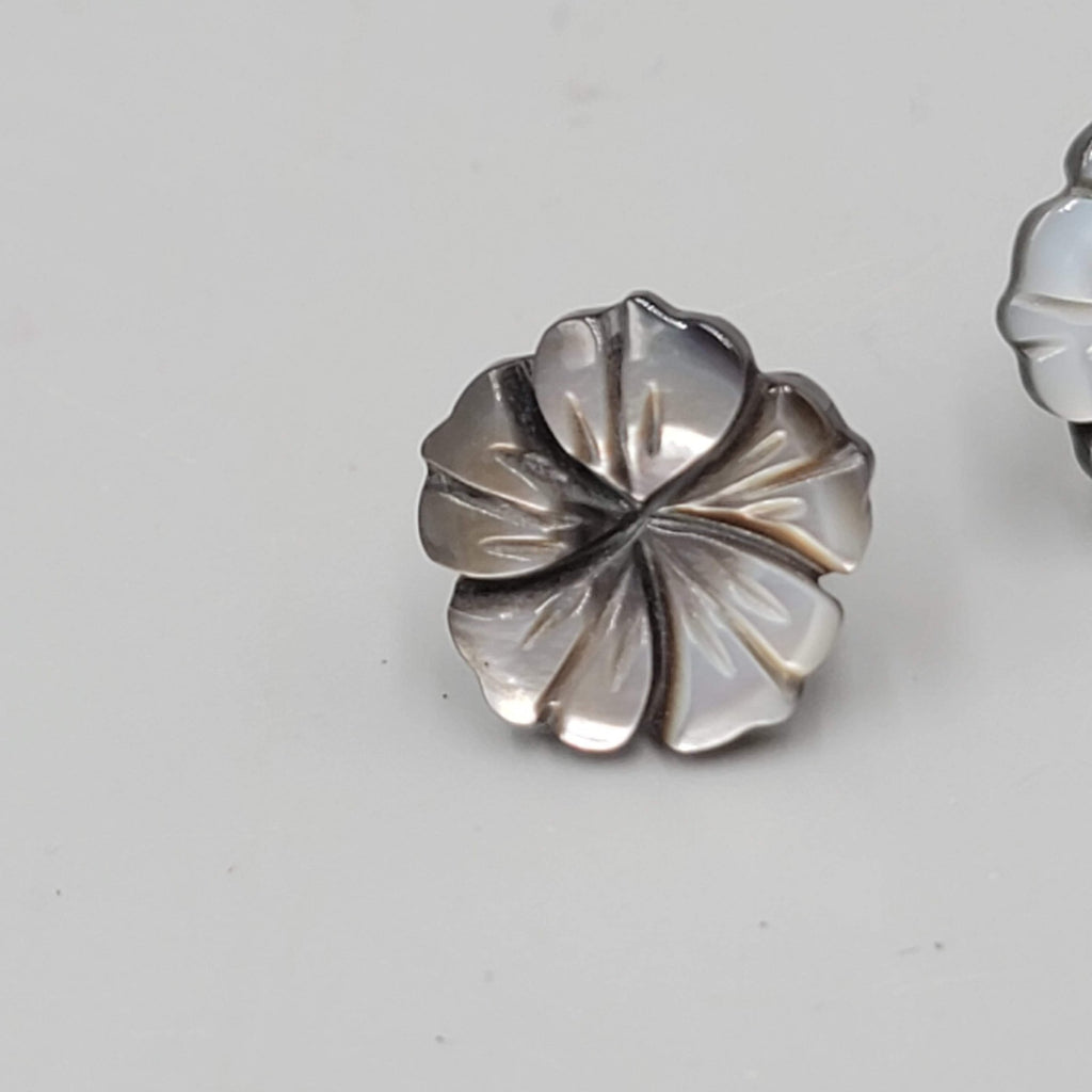 Hand Carved Shell Flower Studs Pierced Earrings 5/8"