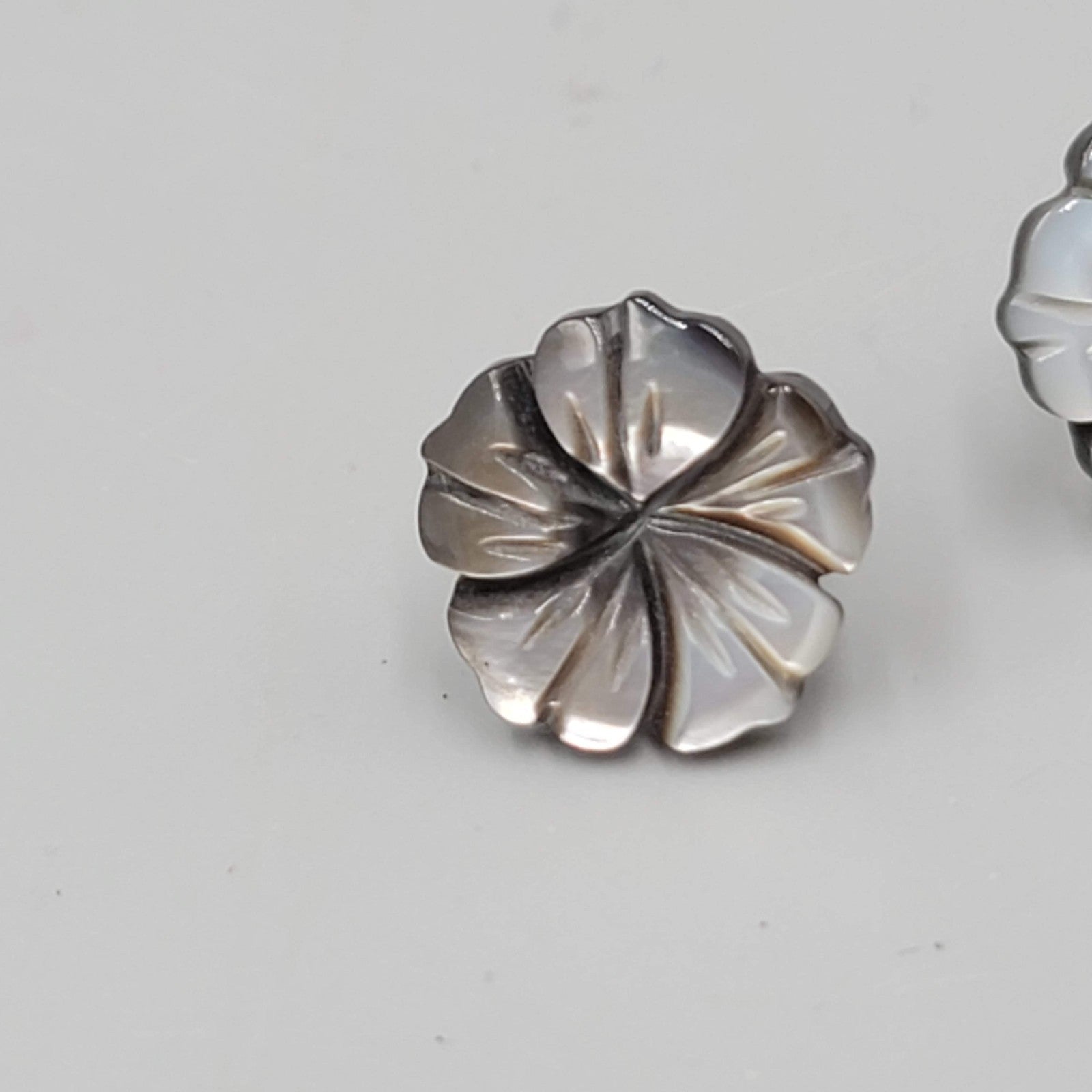 Hand Carved Shell Flower Studs Pierced Earrings 5/8"