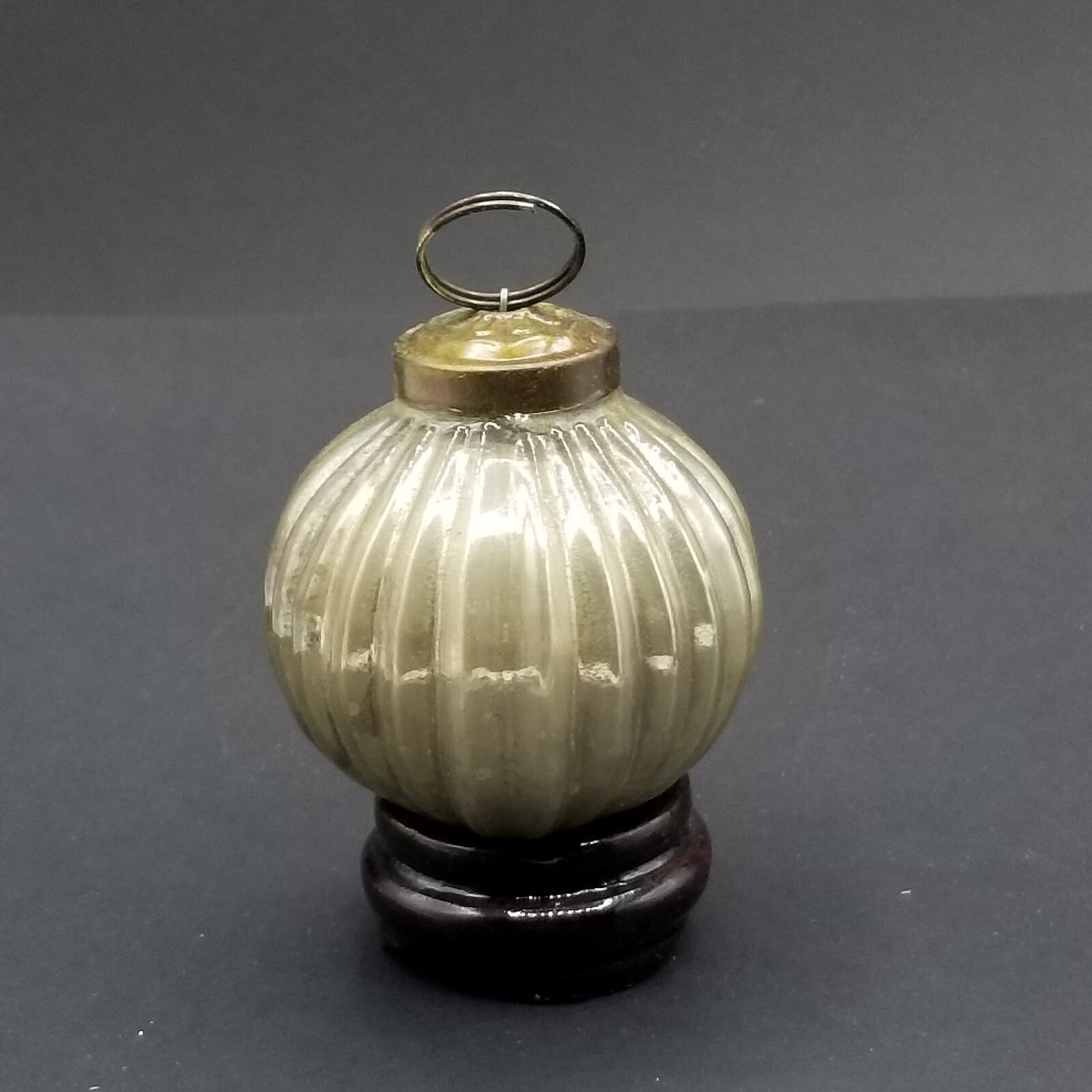 Vintage Kugel Style Silver Gray Blown Glass Ribbed Christmas Ornament 2"
