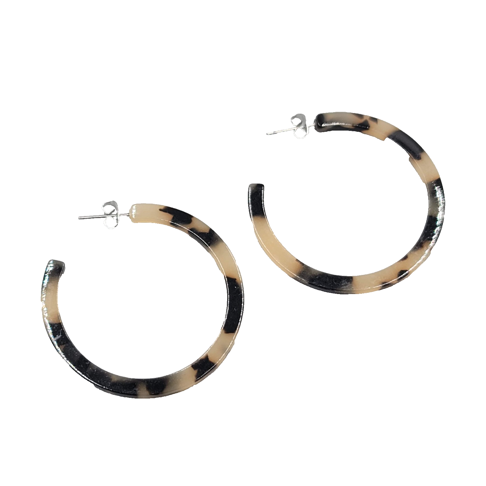 Tortoise Acrylic Hoop Pierced Earrings 1.5" Thin