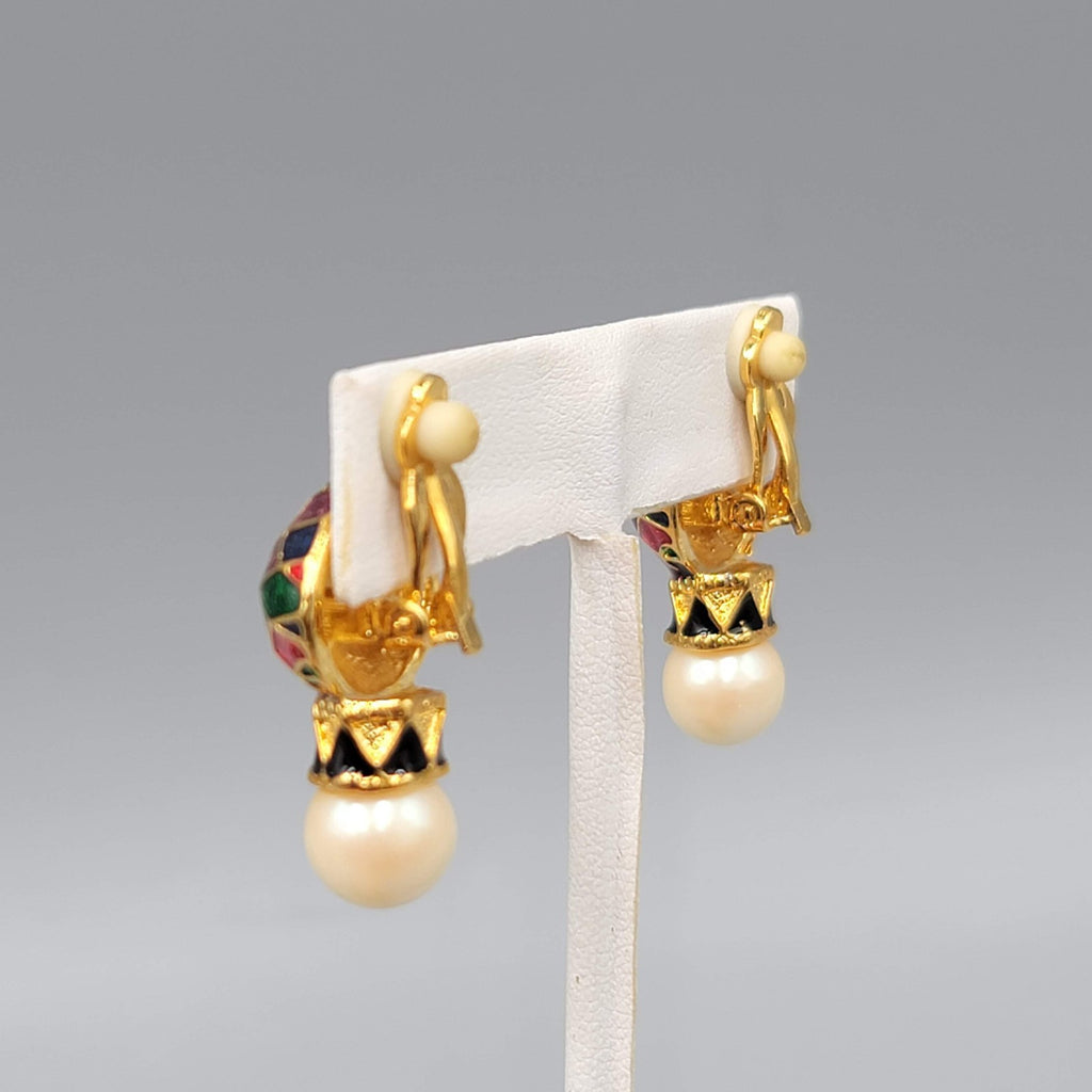 Joan Rivers Russian Cathedral Clip on Earrings Gold Plated Drop Enamel 1.25 in