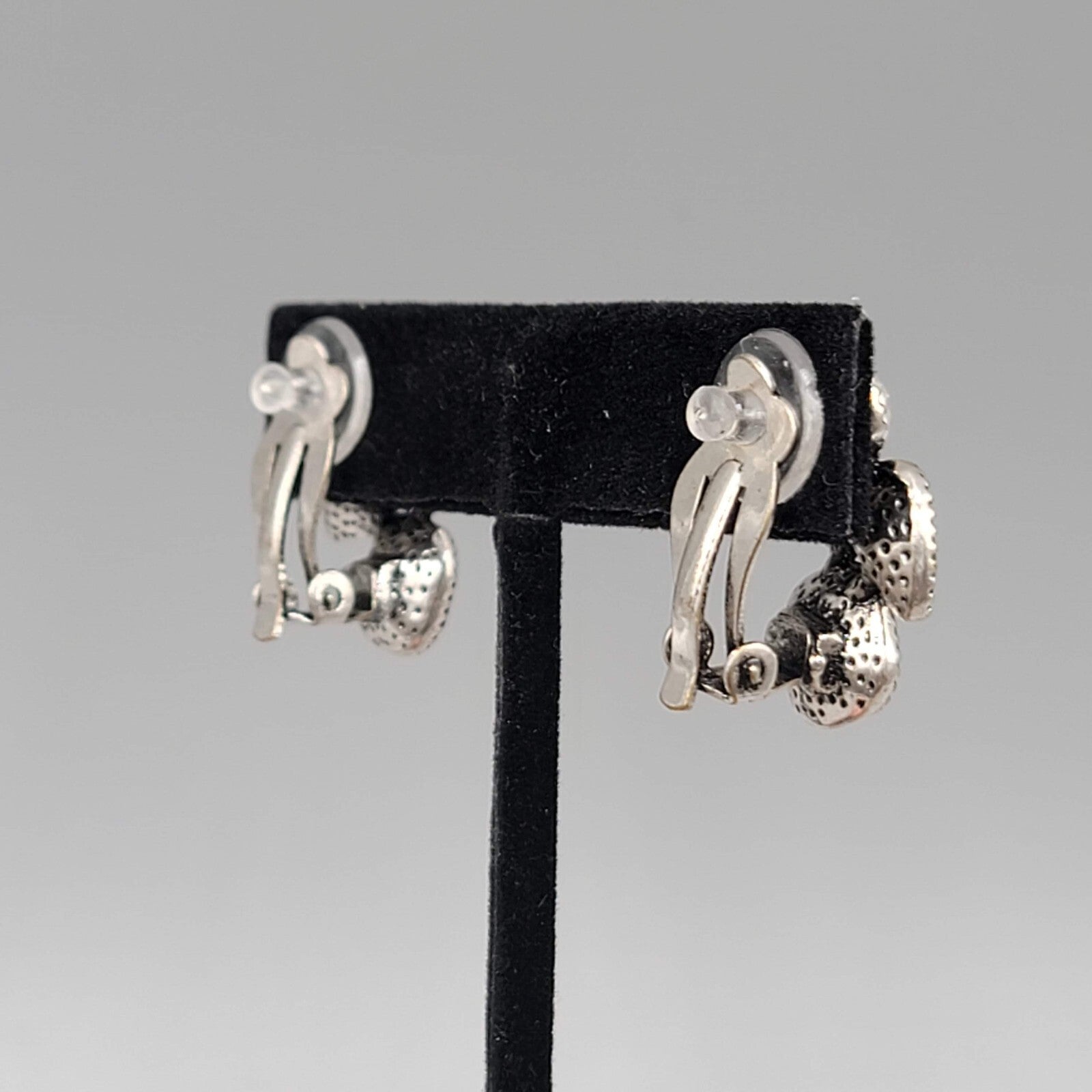 Modern  Clip on Earrings Gray Clear Crystal Dark Silver tone Drop 7/8"
