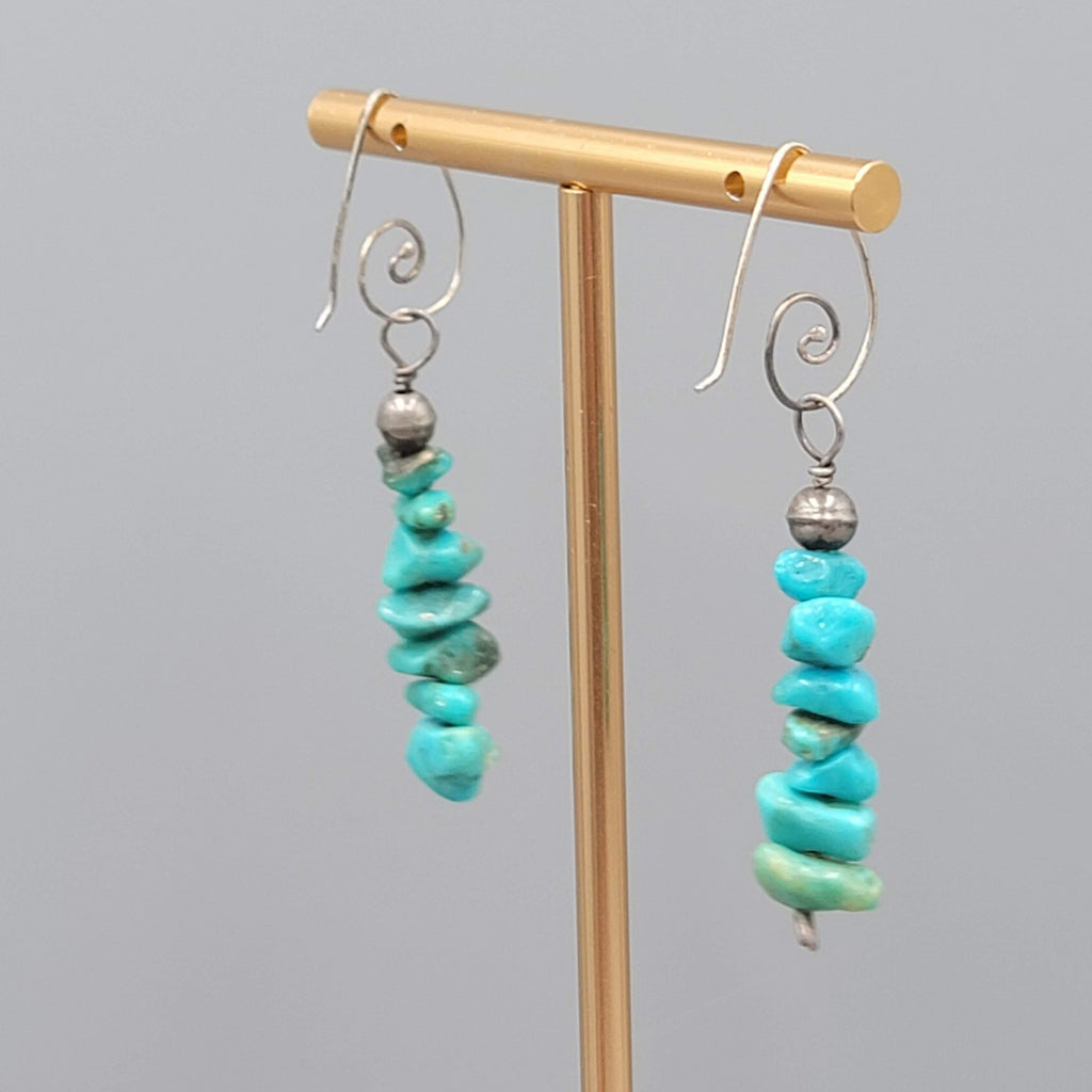 Artisan Sterling Silver Pierced Earrings 925 Turquoise Nugget Dangle 1.5"