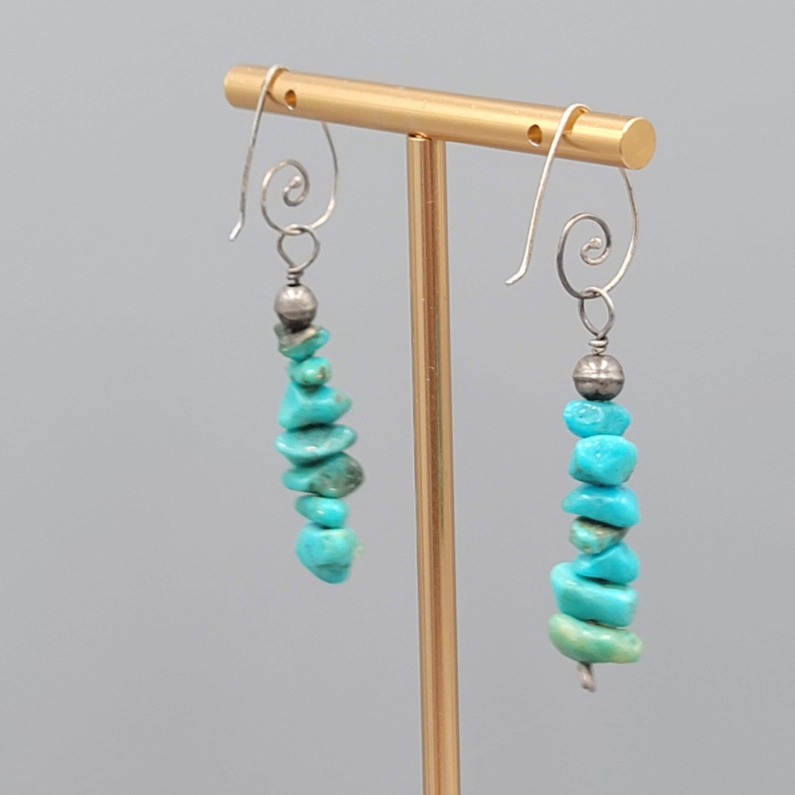 Artisan Sterling Silver Pierced Earrings 925 Turquoise Nugget Dangle 1.5"