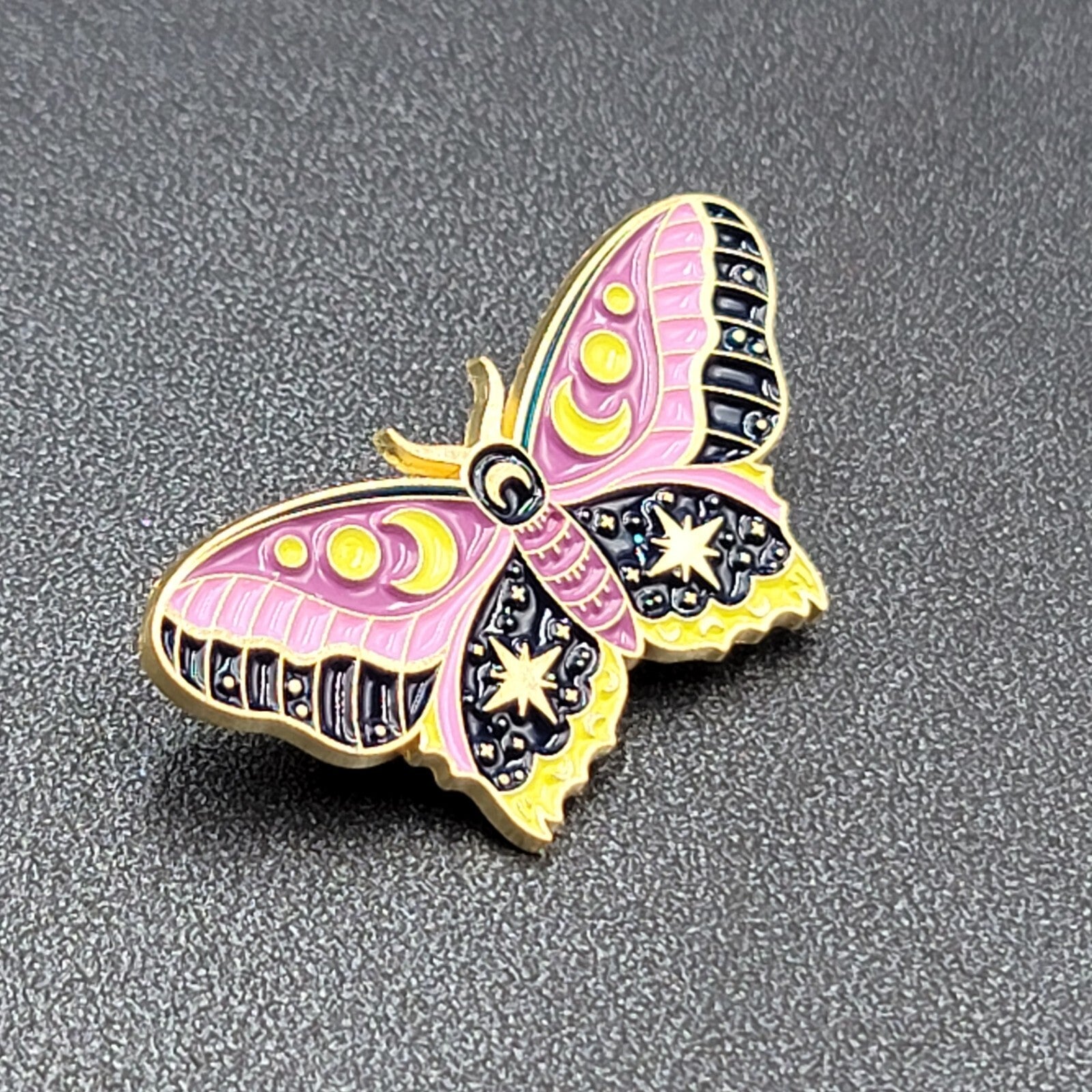 Moth Purple Pink Enamel Lapel Hat Pin Moon Phase 1.5"